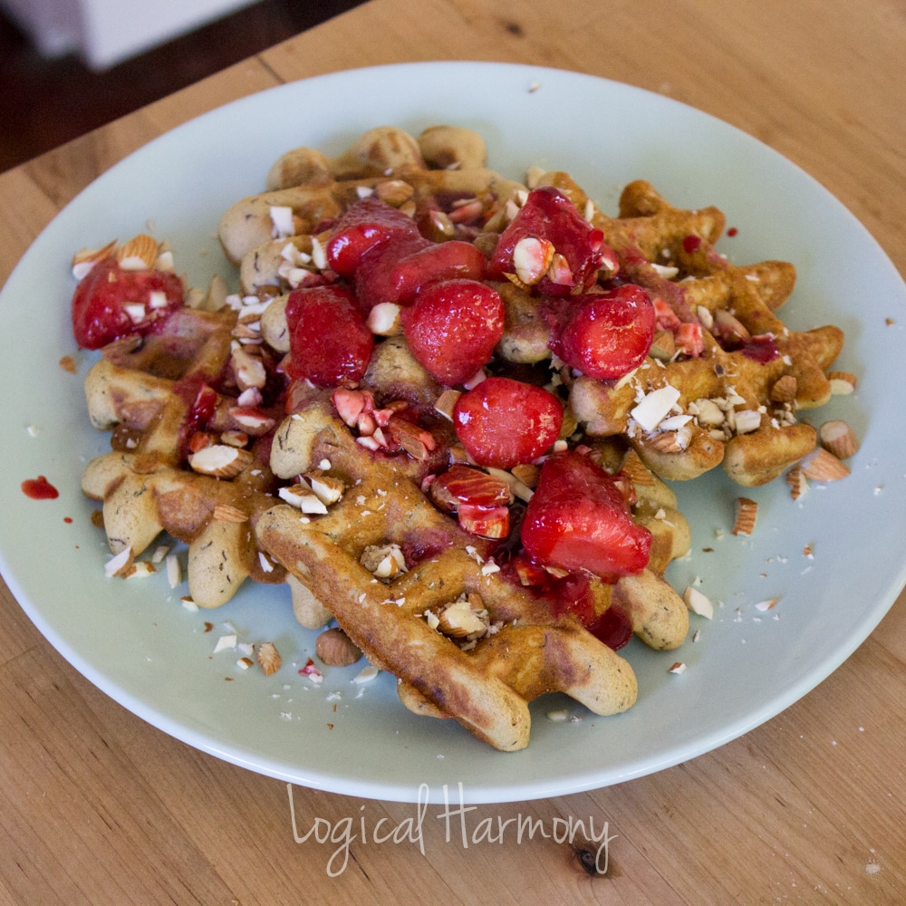 Vegan Perfect Fit Protein Waffles with Strawberry Syrup